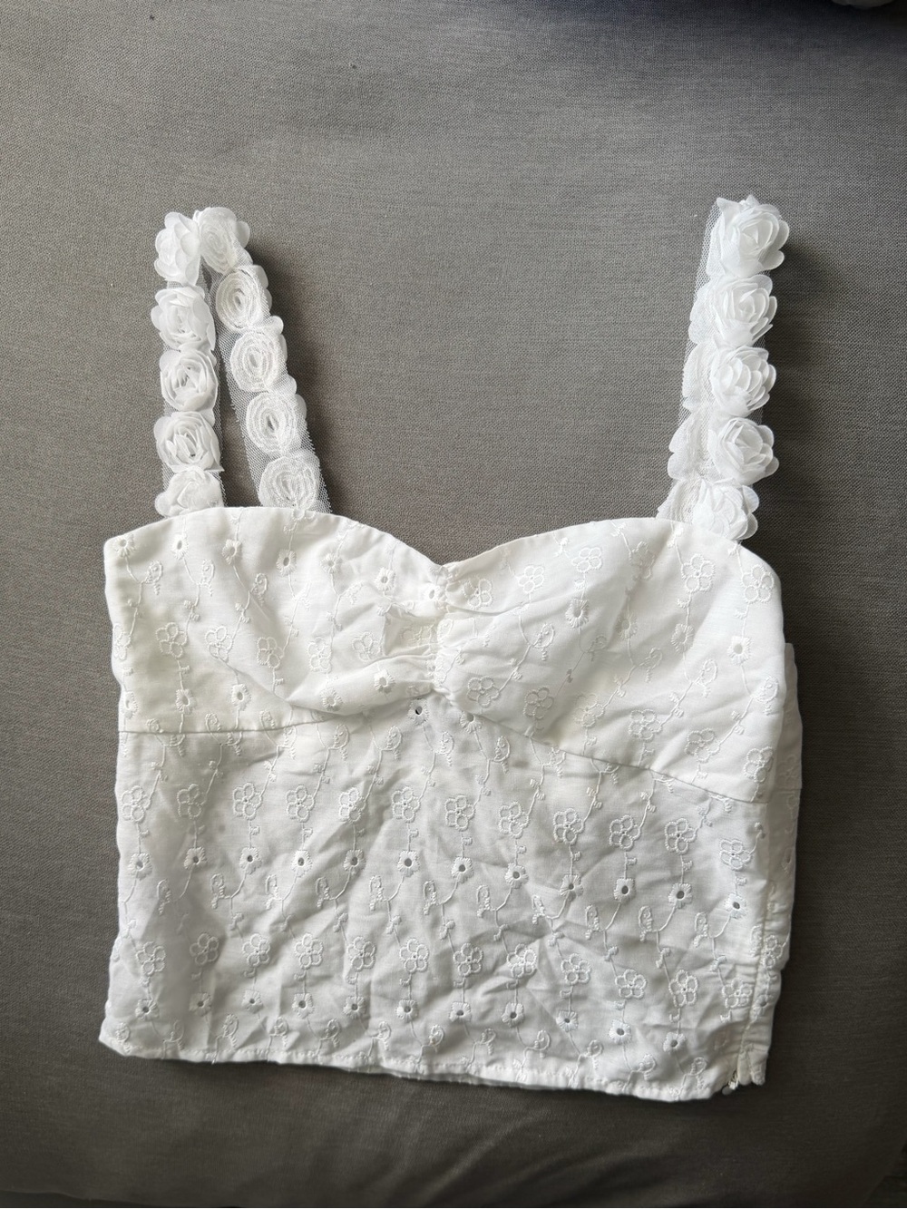 Princess Polly White Eyelet Rosette Strap Crop Top